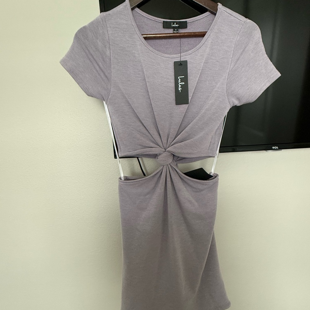 Lulu's Lavender Knot-Front Mini Dress